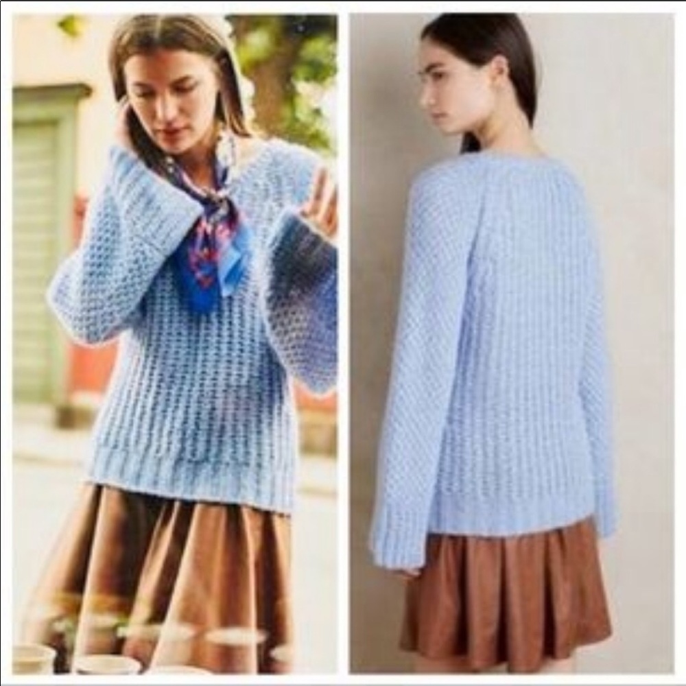 Anthropology moth chunky knot blue v neck sweater - Picture 2 of 7